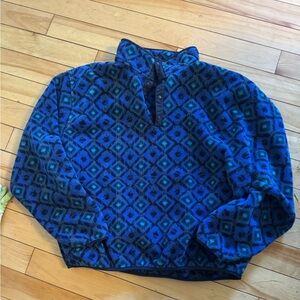 Men's LL BEAN Zip-Up Sweater with Blue and Green Diamond Pattern